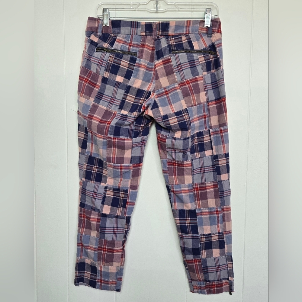 J. Crew Pants Size 2 City Fit Capris Y2K Madras Plaid Patchwork Ankle Zips - Picture 7 of 10